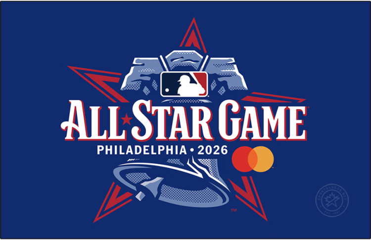  MLB All-Star Game Logo Primary Dark Logo (2026) - The 2026 MLB All-Star Game logo shows the Liberty Bell in blue, ringing, with a red and blue star behind it. In front of it is 