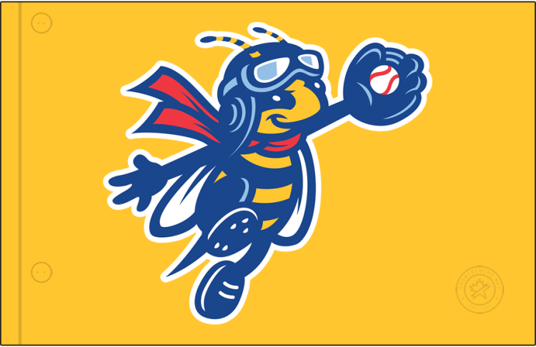 Ontario Tower Buzzers Logo Jersey Logo (2026-Pres) - The Ontario Tower Buzzers alternate jersey logo features their logo of a aviation-gear wearing bee catching a baseball on the upper left chest of a yellow button-up jersey. SportsLogos.Net