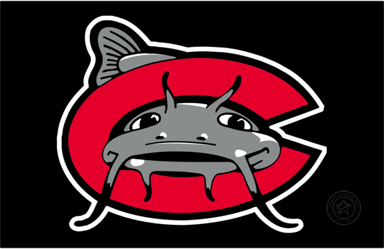 Carolina Mudcats Logo Cap Logo (2012-2025) - The Carolina Mudcats home cap logo features a grey catfish swimming through a red 