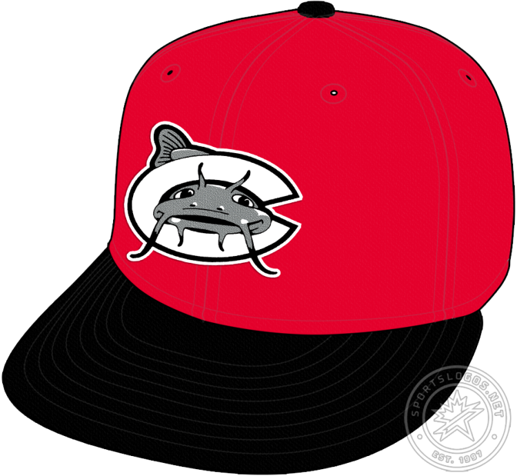 Carolina Mudcats Cap Cap (2012-2025) - The Carolina Mudcats road cap features a grey catfish swimming through a white 
