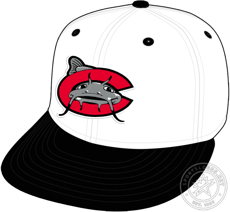 Carolina Mudcats Cap Cap (2012-2025) - The Carolina Mudcats alternate cap features a grey catfish swimming through a red 