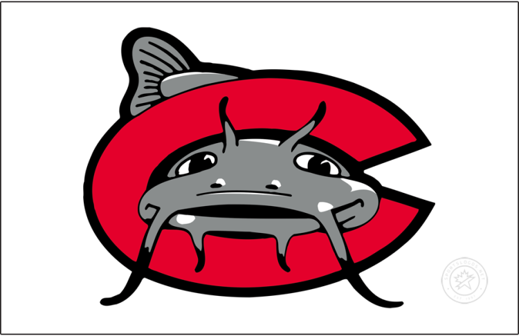 Carolina Mudcats Logo Cap Logo (2012-2025) - The Carolina Mudcats alternate cap logo features a grey catfish swimming through a red 