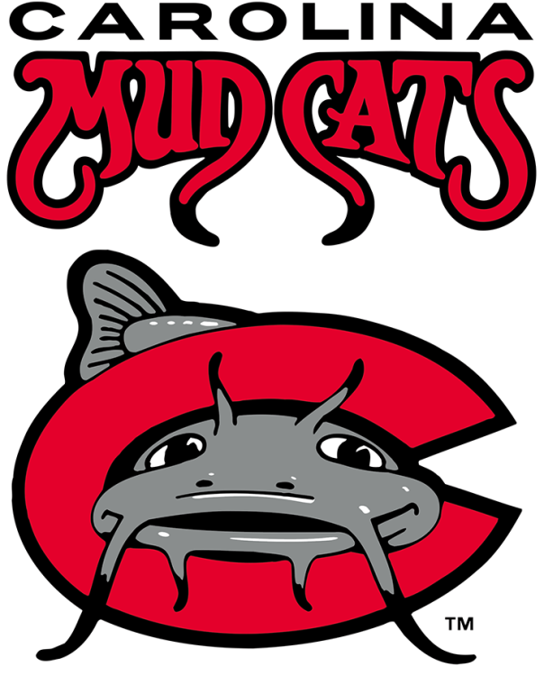 Carolina Mudcats Logo Primary Logo (2012-2025) - The Carolina Mudcats logo features a grey catfish swimming through a red 