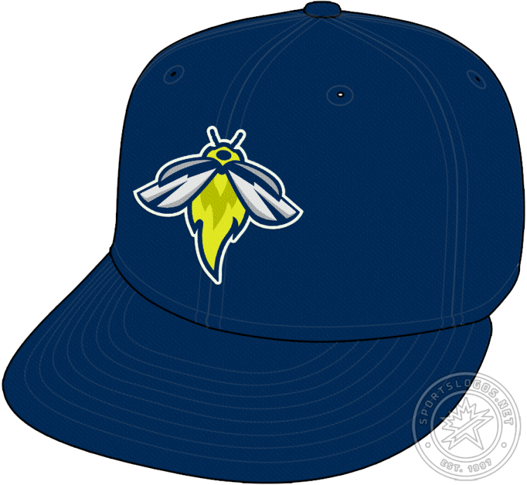 Columbia Fireflies Cap Cap (2021-Pres) - The Columbia Fireflies home cap features a neon green firefly with silver wings worn on the front of an all-navy blue cap. SportsLogos.Net