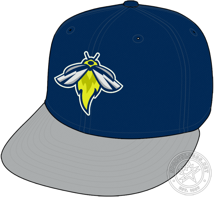 Columbia Fireflies Cap Cap (2021-Pres) - The Columbia Fireflies road cap features a neon green firefly with silver wings worn on the front of a navy blue crown with a silver visor. SportsLogos.Net