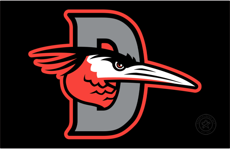 Delmarva Shorebirds Logo Cap Logo (2021-Pres) - The Delmarva Shorebirds road cap logo features the head of a blue heron recoloured in orange, black, and white on a silver 