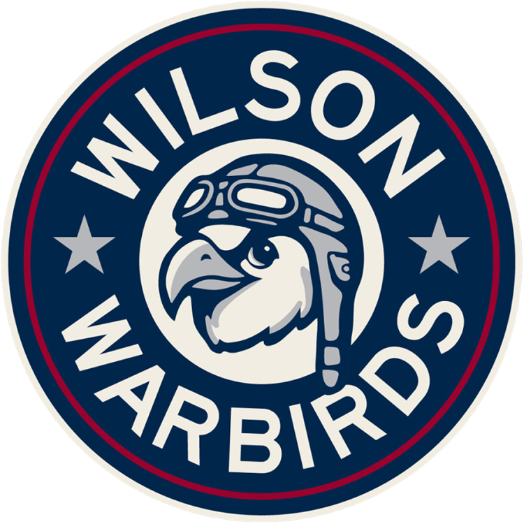 Wilson Warbirds Logo Primary Logo (2026-Pres) - The Wilson Warbirds logo shows an eagle wearing an old-fashioned aviator helmet on a blue and red roundel. SportsLogos.Net