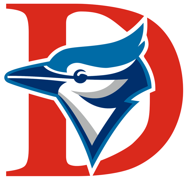 Dunedin Blue Jays Logo Alternate Logo (1997-2003) - Blue jay head on large red D behind it SportsLogos.Net
