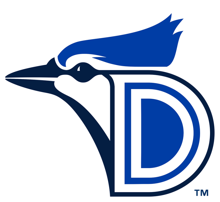 Dunedin Blue Jays Logo Alternate Logo (2012-Pres) - The Dunedin Blue Jays secondary logo references their MLB affiliate's Toronto Blue Jays logo. It shows a blue jay head in profile in two shades of blue with a split letter blue and white 