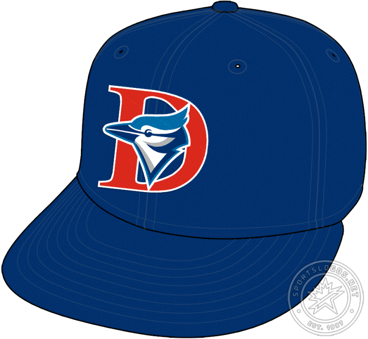 Dunedin Blue Jays Cap Cap (1997-2003) - The Dunedin Blue Jays cap, worn from 1997 to 2003, featured the bird from the Toronto Blue Jays logo of the era on a red 