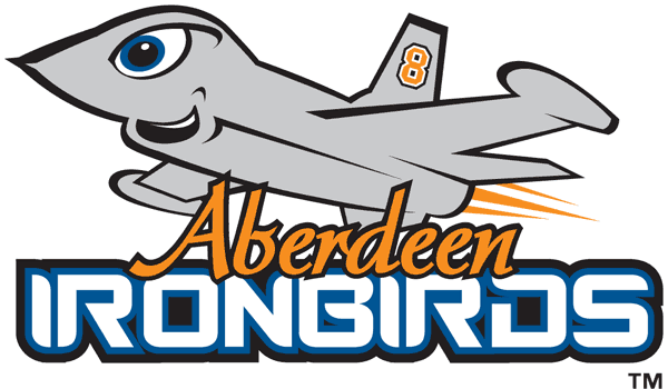 Aberdeen IronBirds Logo Primary Logo (2002-2012) - A cartoon jet plane with an orange '8' on the plane above script SportsLogos.Net Aberdeen IronBirds Logo Primary Logo (2002-2012) - A cartoon jet plane with an orange '8' on the plane above script SportsLogos.Net