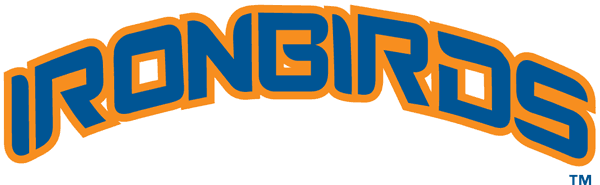 Aberdeen IronBirds Wordmark Logo (2002-2009) - Ironbirds in blue with orange outline SportsLogos.Net