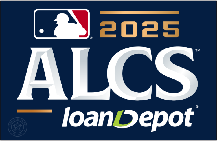  ALCS Logo Primary Dark Logo (2025) - The 2025 ALCS logo features the MLB logo in the top left with a single gold horizontal line and the year 2025 in gold to the right. Below that is 