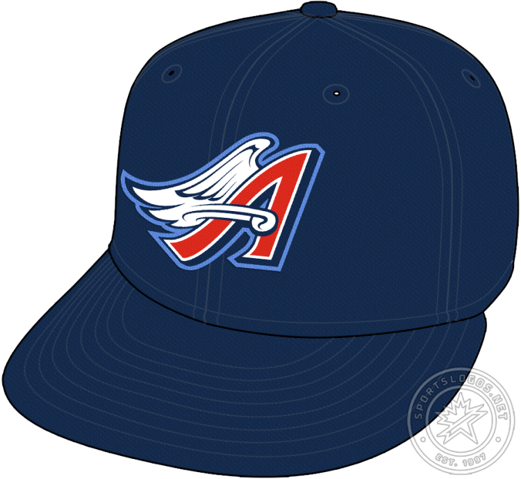 Anaheim Angels Cap Cap (1997-2001) - Anaheim Angels cap with Disney era red A and wings, worn on all blue cap SportsLogos.Net