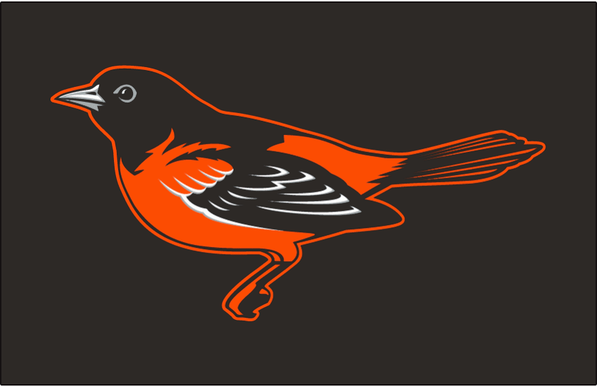 Baltimore Orioles Cap Logo (2009-2011) - A black, orange, and silver life-like oriole bird on black. Worn on Baltimore Orioles home and road caps from 2009 through 2011 SportsLogos.Net