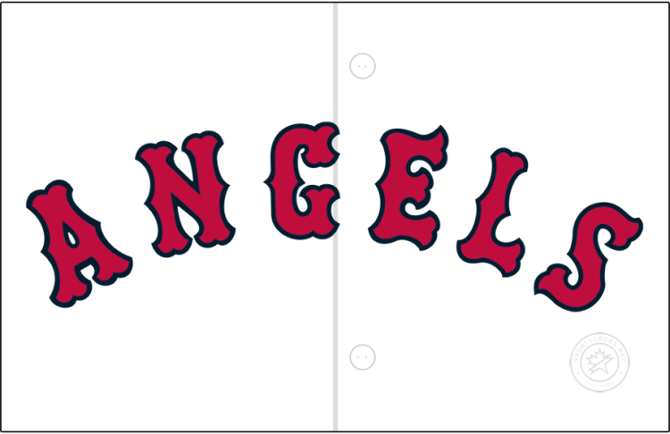 Los Angeles Angels Logo Jersey Logo (1961-1964) - Angels in red and blue arched lettering on white, worn on the Los Angels (and later California) Angels home uniform from 1961-1970 SportsLogos.Net