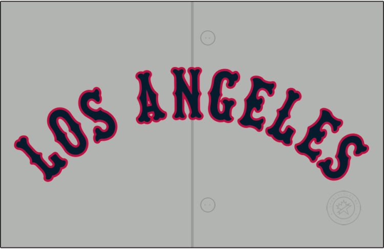 Los Angeles Angels Logo Jersey Logo (1961-1964) - Los Angeles in blue and red on grey, worn on the Los Angeles Angels road uniforms from 1961 to 1964 SportsLogos.Net