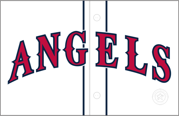 California Angels Logo Jersey Logo (1993-1996) - (Home) Angels arched in red with navy blue outline SportsLogos.Net