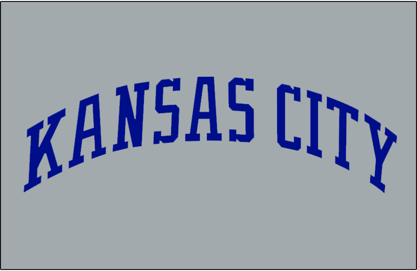 Kansas City Royals Jersey Logo (1971-1972) - Kansas City in blue on grey, worn on Kansas City Royals road jersey from 1971 to 1972 SportsLogos.Net