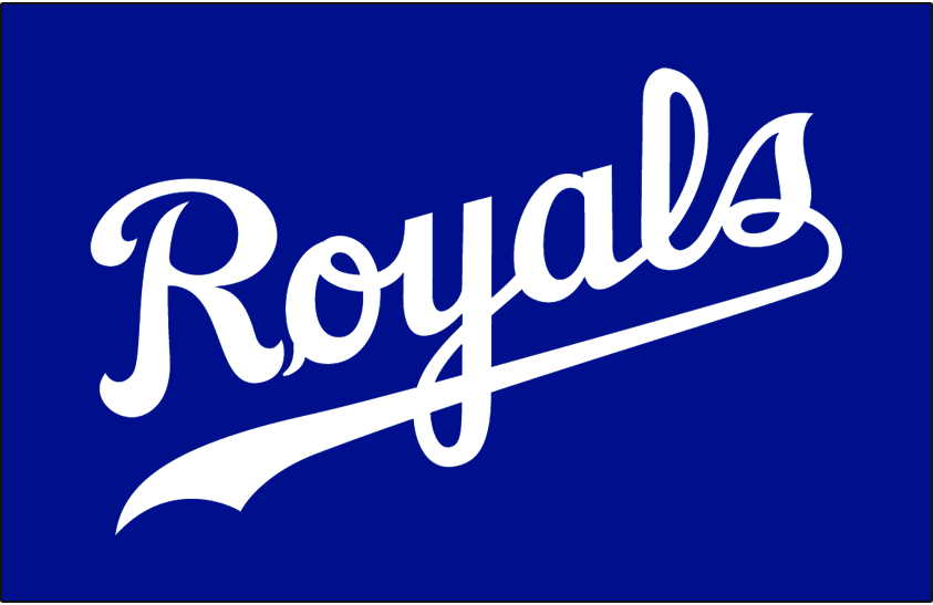 Kansas City Royals Jersey Logo (1994-2001) - Royals scripted in white on blue, worn on the Kansas City Royals alternate jersey from 1994 until 2001 SportsLogos.Net