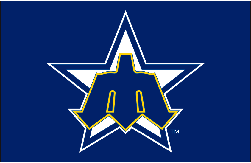 Seattle Mariners Primary Dark Logo (1981-1986) - Seattle Mariners primary star M logo on royal blue SportsLogos.Net