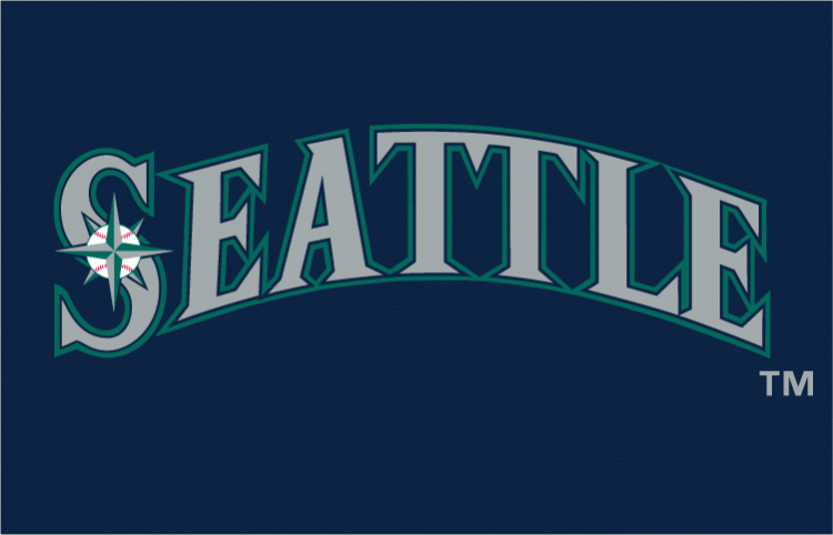Seattle Mariners Jersey Logo (2012-Pres) - Seattle in navy with teal and white outlines on navy (compass star in S) SportsLogos.Net