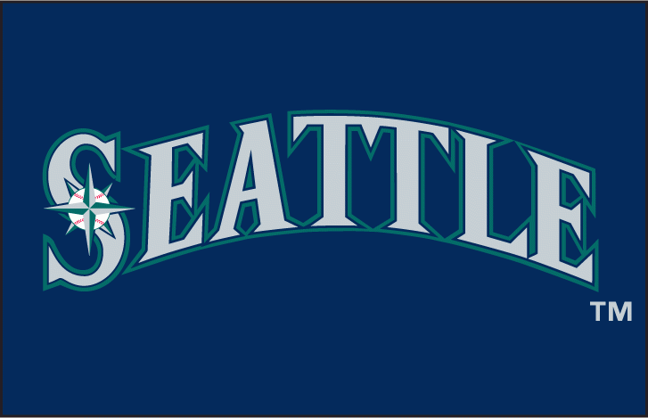Seattle Mariners Jersey Logo (1999-2000) - Seattle in navy with teal and white outlines on navy (compass star in S) SportsLogos.Net