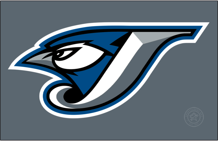 Toronto Blue Jays Logo Cap Logo (2004-2005) - A Blue Jay head inside a J in white with silver and graphite beveling and black, blue and white outlines on graphite SportsLogos.Net