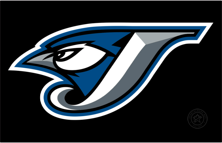 Toronto Blue Jays Logo Cap Logo (2004-2011) - A Blue Jay head inside a J in white with silver and graphite beveling and black, blue and white outlines on black SportsLogos.Net