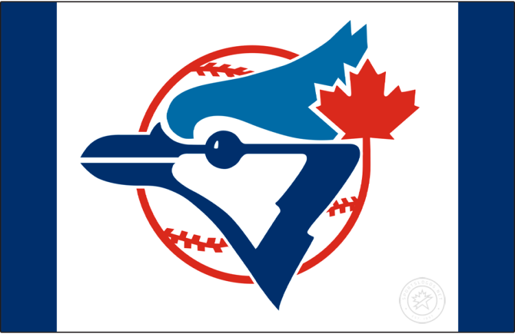Toronto Blue Jays Logo Cap Logo (2008-2010) - A Blue Jay head on a red and white baseball with a red maple leaf on white SportsLogos.Net