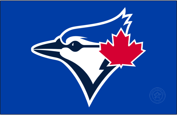 Toronto Blue Jays Logo Cap Logo (2020-Pres) - Blue Jays primary logo on royal blue, worn on their home and road primary game caps. Originally worn from 2012 to 2019, the Blue Jays altered the shade of red before the 2020 season. SportsLogos.Net
