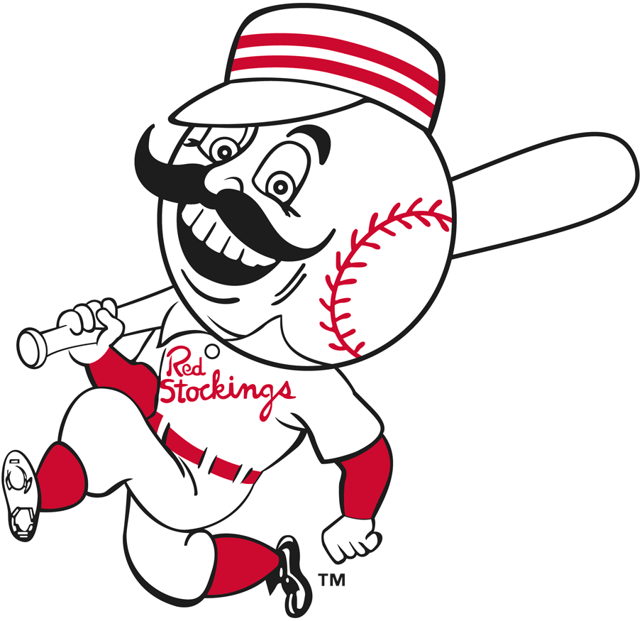 Cincinnati Redlegs Primary Logo (1953-1958) - Baseball head man in old fashioned uniform running with a bat SportsLogos.Net