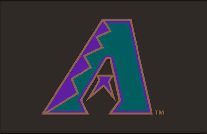 Arizona Diamondbacks Logo Jersey Logo (1998-2000) - Purple, turquoise and copper A on black, worn on the Arizona Diamondbacks black alternate jersey from 1998 to 2000 SportsLogos.Net Arizona Diamondbacks Logo Jersey Logo (1998-2000) - Purple, turquoise and copper A on black, worn on the Arizona Diamondbacks black alternate jersey from 1998 to 2000 SportsLogos.Net