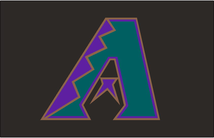 Arizona Diamondbacks Cap Logo (1998) - Purple, turquoise and copper A on black. Worn on the Arizona Diamondbacks road cap during their 1998 inaurgural season SportsLogos.Net
