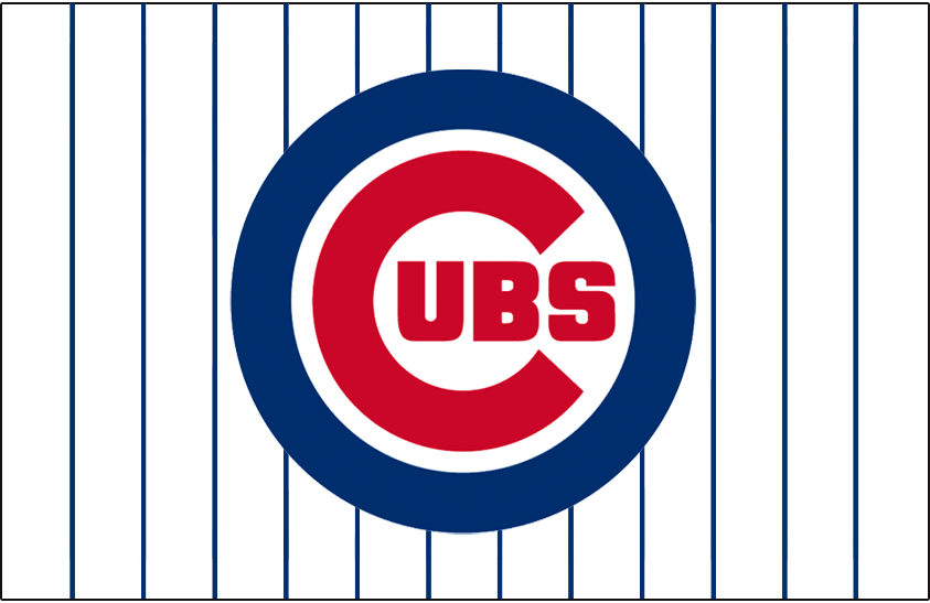 Chicago Cubs Jersey Logo (1979-Pres) - Cubs primary logo on a white jersey with blue pinstripes, worn on the Chicago Cubs home jersey since the 1979 season SportsLogos.Net
