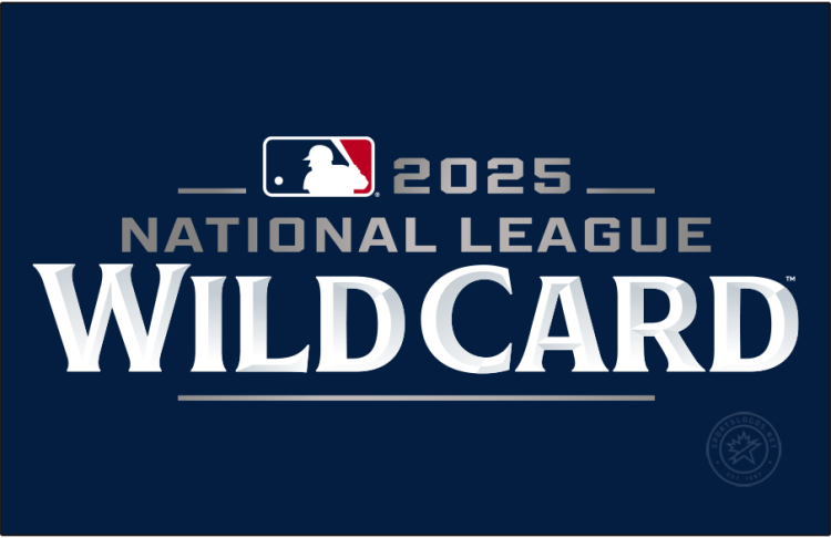  NL Wild Card Logo Primary Dark Logo (2025) - The 2025 National League Wild Card logo carries over the same design used in 2024. At the top is the MLB logo, and the year 2025 is in silver with a silver horizontal stripe on either side. Below that is 