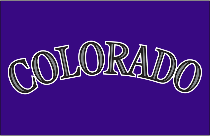 Colorado Rockies Logo Jersey Logo (2017-Pres) - COLORADO in silver and black on purple jersey. Design same as previous alternate jersey but shade of purple adjusted for 2017 SportsLogos.Net Colorado Rockies Logo Jersey Logo (2017-Pres) - COLORADO in silver and black on purple jersey. Design same as previous alternate jersey but shade of purple adjusted for 2017 SportsLogos.Net