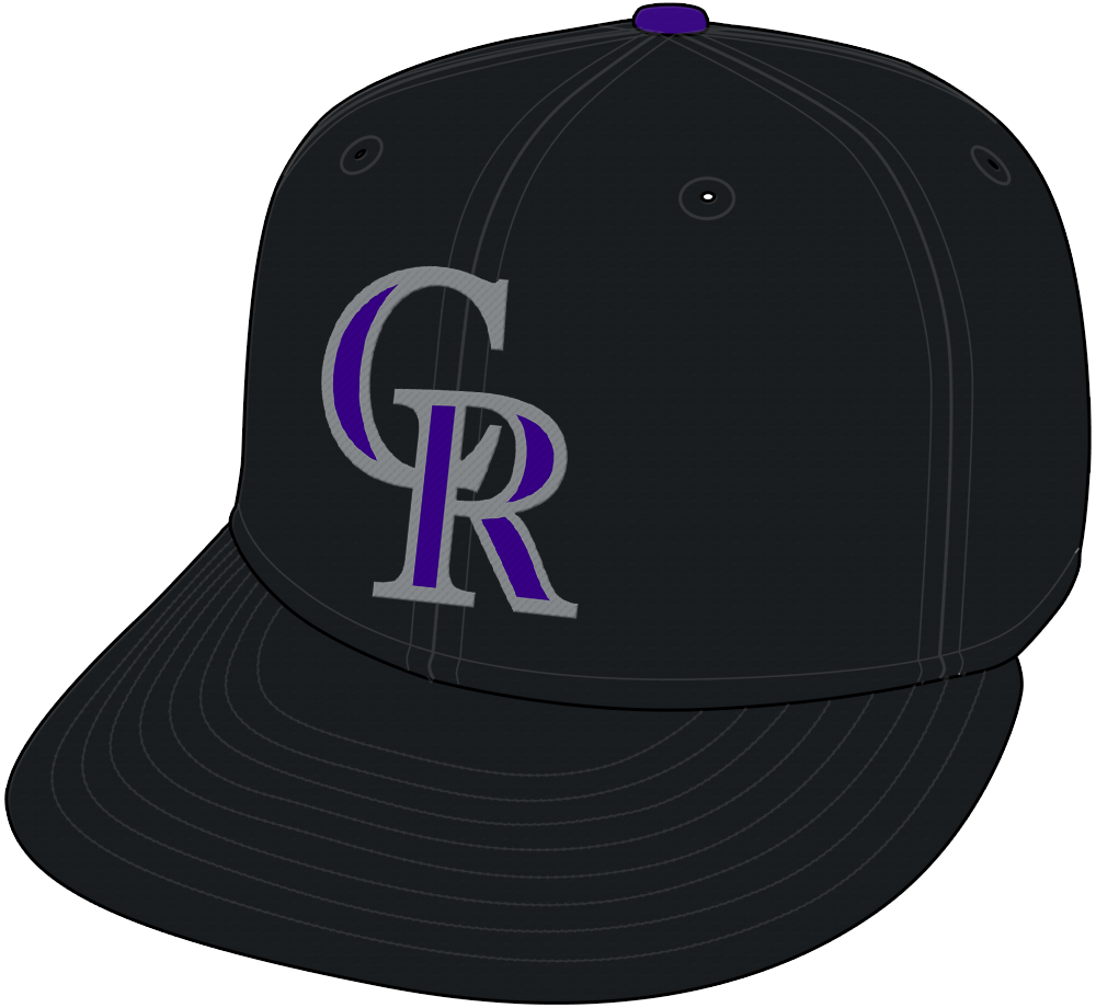 Colorado Rockies Cap (2017-Pres) - A purple and silver CR on black -- shade of purple adjusted for the 2017 season SportsLogos.Net