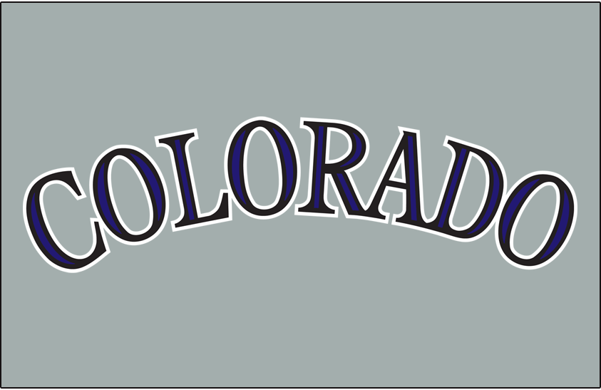 Colorado Rockies Logo Jersey Logo (2012-2016) - Colorado in black with purple accents on grey, worn on the Colorado Rockies road jersey starting in the 2012 season SportsLogos.Net Colorado Rockies Logo Jersey Logo (2012-2016) - Colorado in black with purple accents on grey, worn on the Colorado Rockies road jersey starting in the 2012 season SportsLogos.Net