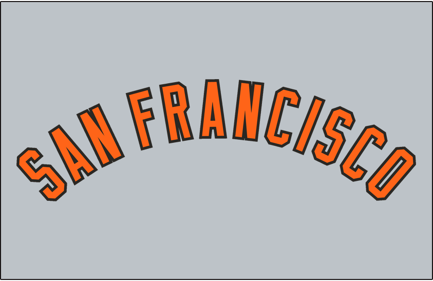 San Francisco Giants Logo Jersey Logo (1973-1976) - SAN FRANCISCO arched in orange and black, worn on San Francisco Giants road jersey from 1973 through 1976 SportsLogos.Net San Francisco Giants Logo Jersey Logo (1973-1976) - SAN FRANCISCO arched in orange and black, worn on San Francisco Giants road jersey from 1973 through 1976 SportsLogos.Net