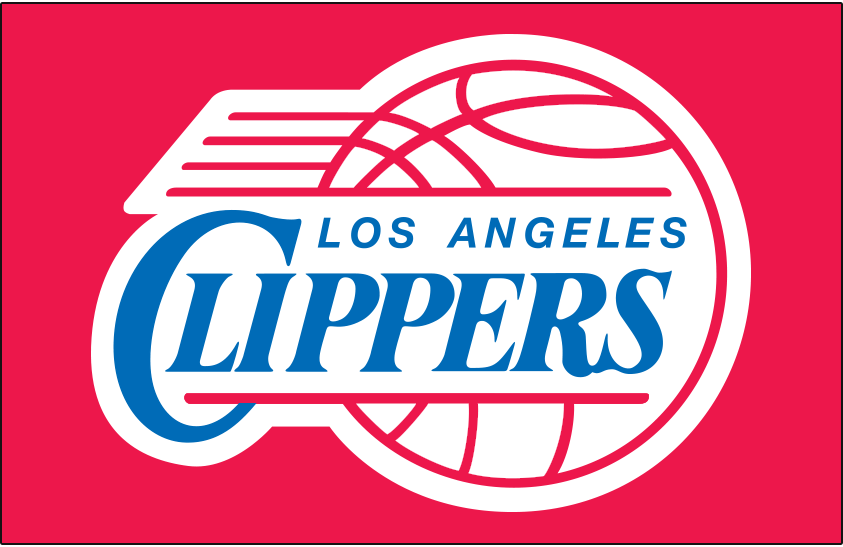 Los Angeles Clippers Primary Dark Logo (1984/85-2009/10) - Los Angeles Clippers primary logo on red SportsLogos.Net