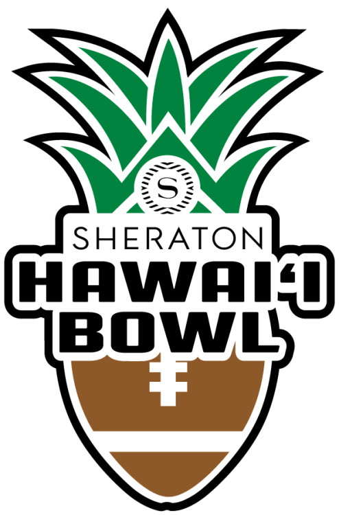 Hawaii Bowl Logo Primary Logo (2025-Pres) - Sheraton Hawai`i Bowl logo with the corporate logo above Hawai`i Bowl text in black in front of a mixed pineapple football design with black & white outlines. The event was previously known as the Sheraton Hawai‘i Bowl from 2003-13 being sponsored by Sheraton Hotels & Resorts. SportsLogos.Net