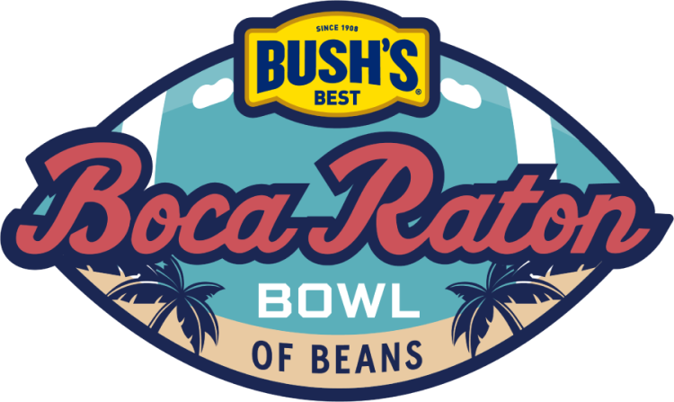 Boca Raton Bowl Logo Primary Logo (2025-Pres) - Bush`s Boca Raton Bowl of Beans bowl logo featuring the same logo template used for previous years with the corporate logo at the top. Bush`s Beans as the new title sponsor for the Boca Raton Bowl in November 2025. SportsLogos.Net