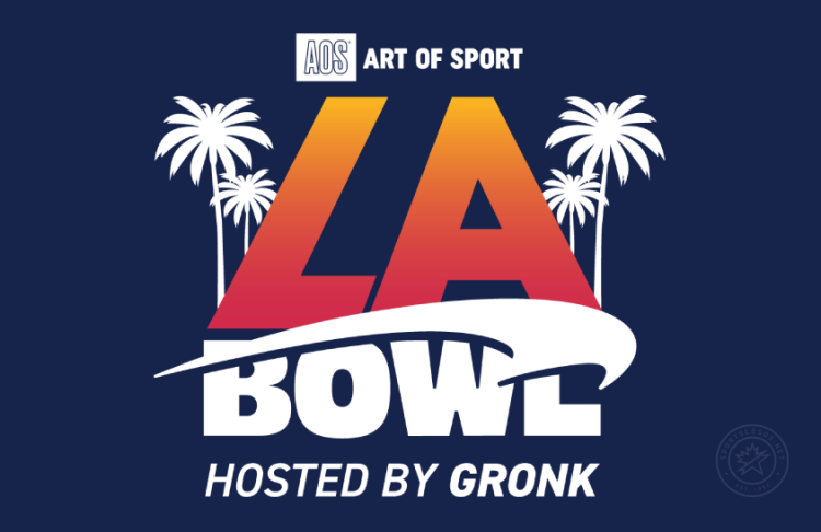 LA Bowl Logo Primary Dark Logo (2024) - Stacked logo of the LA Bowl Hosted By Gronk and sponsored by Art of Sports. SportsLogos.Net