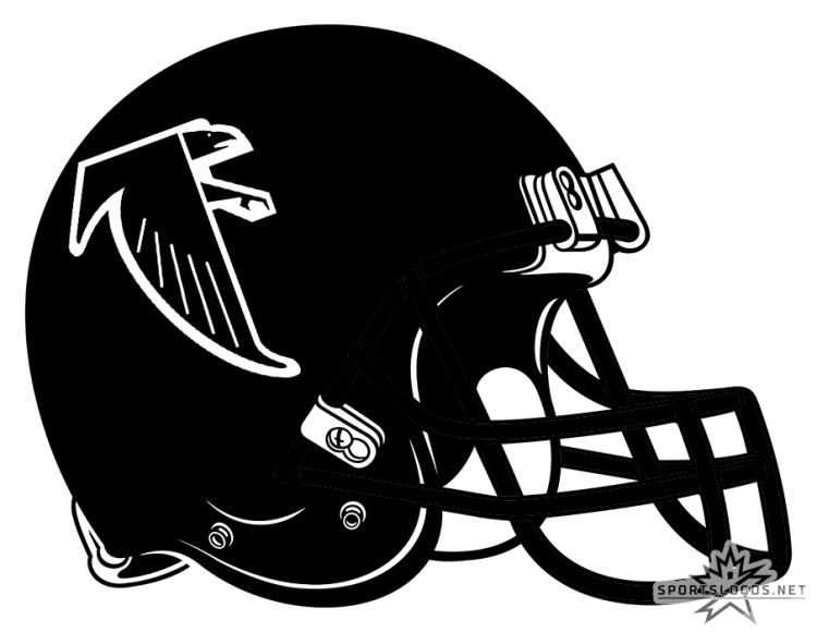 Atlanta Falcons Helmet Helmet (1990-1996) - The Atlanta Falcons helmet used from 1990 to 1996 was a considerable change for the team. The helmet now featured a black shell with the Falcons logo facing to the front, no stripes whatsoever, and a black facemask. The Falcons lengthened the stripes on the wings of their helmet logo for the 1997 season. SportsLogos.Net
