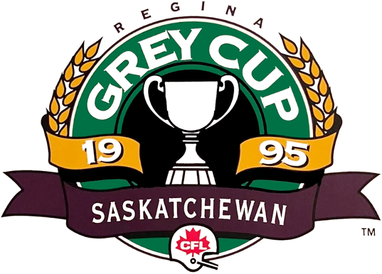  Grey Cup Logo Primary Logo (1995) - The 83rd Grey Cup logo features a depiction of the Grey Cup in white placed inside a black and green roundel. 
